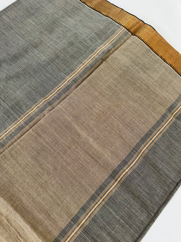 Handwoven Mangalgiri Cotton Saree | Gray | Gold Zari | Handwoven | Ships from California